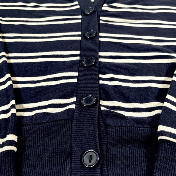 Heart & Hips size medium navy blue & white striped cardigan sweater half button - Picture 3 of 11